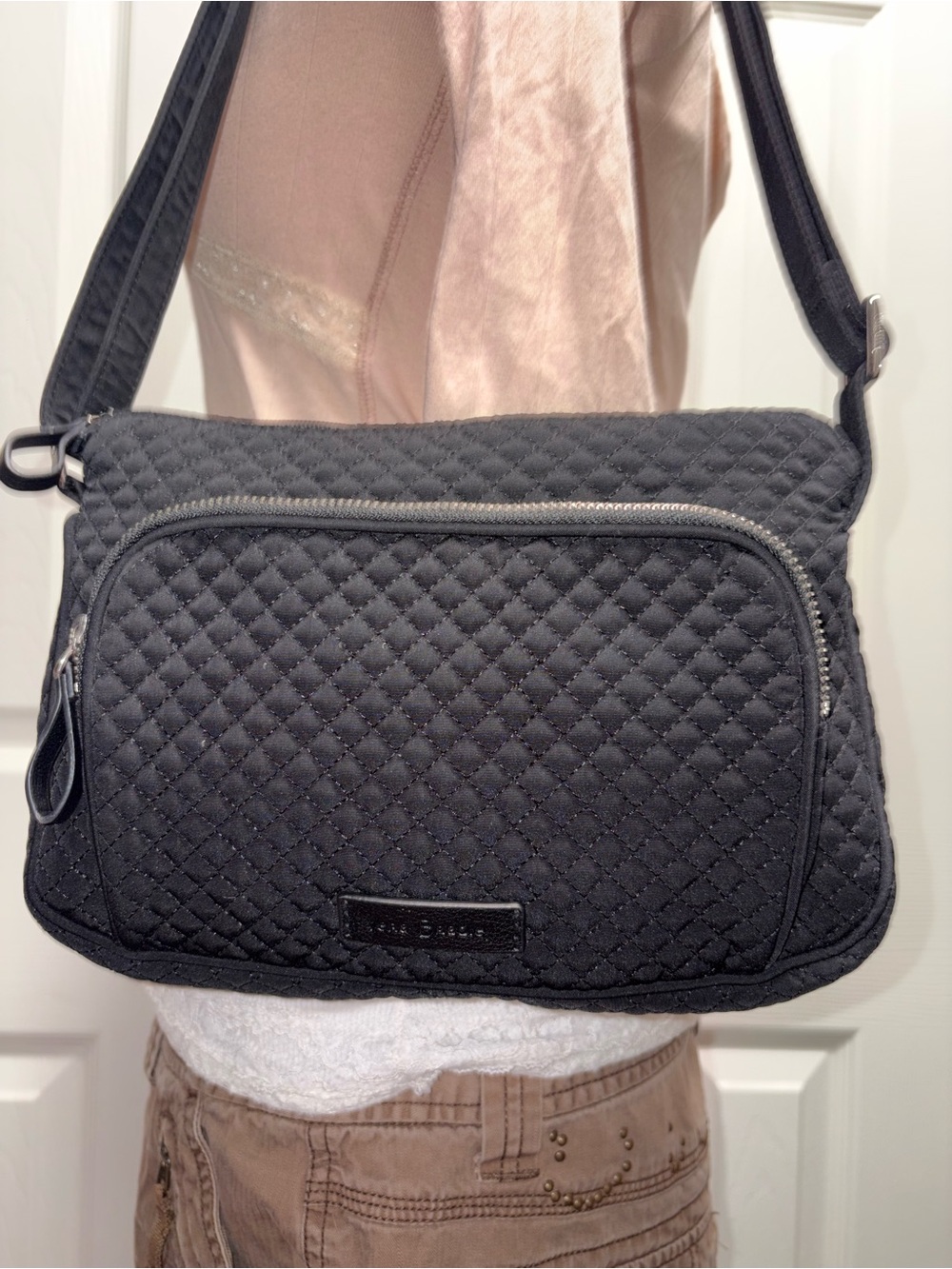 Vera Bradley Black Quilted Crossbody with Front Zip Pocket